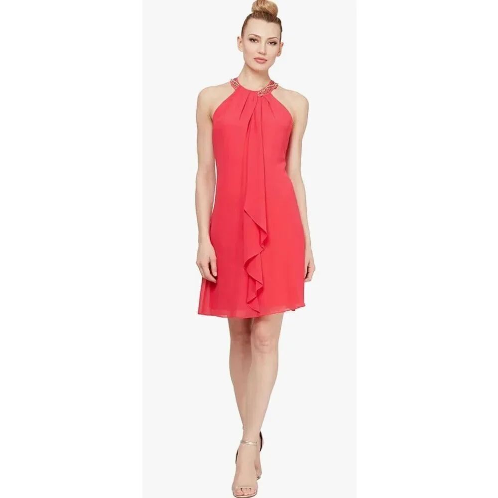 S.L. Fashions Womens Jewel Halter Sheath Dress Size 12